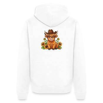 Veau avec un chapeau occidental avec des tournesols - Veste à capuche bio Premium Unisexe - blanc - Dos - Thijin (182cm)