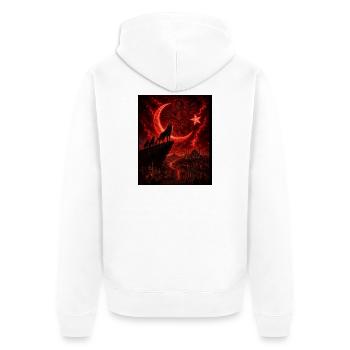 Loup de la lune rouge au-dessus de la cité du feu - Veste à capuche bio Premium Unisexe - blanc - Dos - Thijin (182cm)