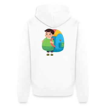 Einschulung: Junge mit übergroßem Schulranzen – Ki - Unisex Premium Bio Zip Hoodie - Weiß - Hinten - Thijin (182cm)