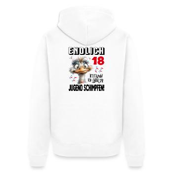 Endlich 18: Strauß Vogel Geburtstag Birthday - Unisex Premium Bio Zip Hoodie - Weiß - Hinten - Thijin (182cm)