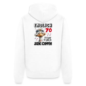 Endlich 70: Strauß Vogel Geburtstag Birthday - Unisex Premium Bio Zip Hoodie - Weiß - Hinten - Thijin (182cm)
