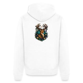 Cerf de nuit étoilée avec guirlande de fleurs - Veste à capuche bio Premium Unisexe - blanc - Dos - Thijin (182cm)