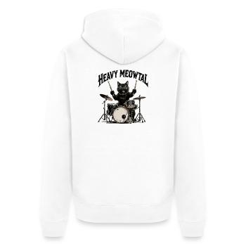 Heavy Metal Katze am Schlagzeug - Unisex Premium Bio Zip Hoodie - Weiß - Hinten - Thijin (182cm)