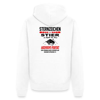 Stier Sternzeichen Horoskop Aszendent Perfekt - Unisex Premium Bio Zip Hoodie - Weiß - Hinten - Thijin (182cm)