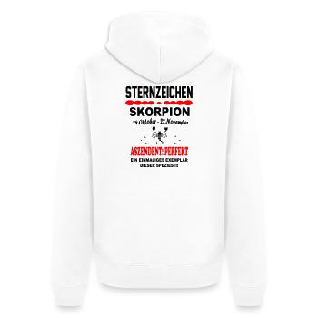 Skorpion Sternzeichen Horoskop Aszendent Perfekt - Unisex Premium Bio Zip Hoodie - Weiß - Hinten - Thijin (182cm)