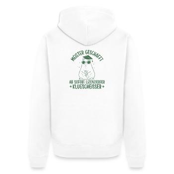 Meister geschafft Lizenzierter Klugscheißer - Unisex Premium Bio Zip Hoodie - Weiß - Hinten - Thijin (182cm)
