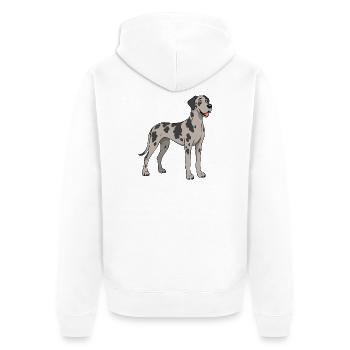 Images joyeuses d’un Dogue allemand - Veste à capuche bio Premium Unisexe - blanc - Dos - Thijin (182cm)