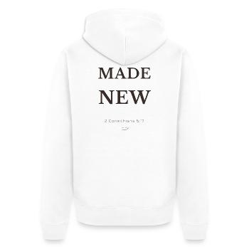 Made New Christian Design – 2 Corinthians 5:17 - Unisex Premium Organic Zip Hoodie - white - Back - Thijin (182cm)
