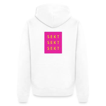 Sekt Dreifach Neon Pink - Unisex Premium Bio Zip Hoodie - Weiß - Hinten - Thijin (182cm)