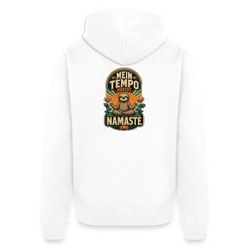 Faultier Mein Tempo Heißt Namaste Shirt - Unisex Premium Bio Zip Hoodie - Weiß - Hinten - Thijin (182cm)