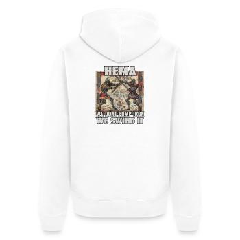 HEMA Champion Medieval Armour and Combat - Unisex Premium Organic Zip Hoodie - white - Back - Thijin (182cm)