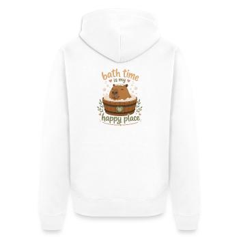 Bath Time Cabybara in a Wooden Tub - Unisex Premium Organic Zip Hoodie - white - Back - Thijin (182cm)