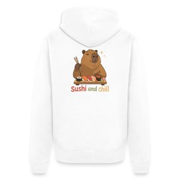 Cabybara Sushi et Chill - Veste à capuche bio Premium Unisexe - blanc - Dos - Thijin (182cm)