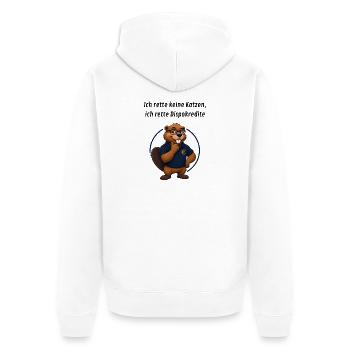 Benno Biber Banker - Dispokredite - Unisex Premium Bio Zip Hoodie - Weiß - Hinten - Thijin (182cm)