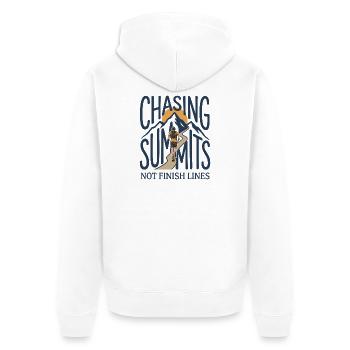 Trail Running - Chasing Summints Not Finish Lines - Unisex Premium Organic Zip Hoodie - white - Back - Thijin (182cm)