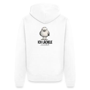  Ich Lächele Innerlich Lustiger Mürrischer Vogel - Unisex Premium Bio Zip Hoodie - Weiß - Hinten - Thijin (182cm)