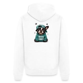 Petit mais puissant bouledogue français - Veste à capuche bio Premium Unisexe - blanc - Dos - Thijin (182cm)