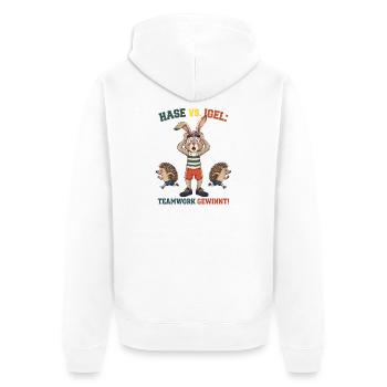 Hase vs. Igel Teamwork - Unisex Premium Bio Zip Hoodie - Weiß - Hinten - Thijin (182cm)