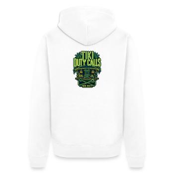 Barman shift Tiki Duty Appelle, bar tiki au bord de la piscine - Veste à capuche bio Premium Unisexe - blanc - Dos - Thijin (182cm)