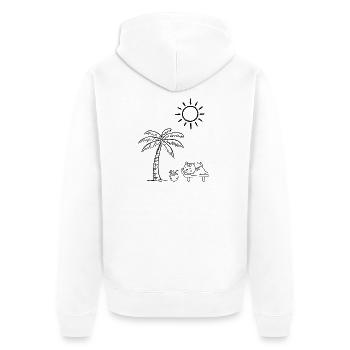 Lustiges Design mit Katze am Strand  - Unisex Premium Bio Zip Hoodie - Weiß - Hinten - Thijin (182cm)