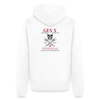 Gen X – Raised Outside Stayed Tough - Unisex Premium Bio Zip Hoodie - Weiß - Hinten - Thijin (182cm)