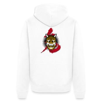 Japanische Oni - Unisex Premium Bio Zip Hoodie - Weiß - Hinten - Thijin (182cm)