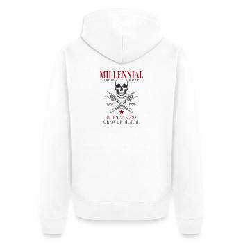Millennial – Born Analog Grew Up Digital - Unisex Premium Bio Zip Hoodie - Weiß - Hinten - Thijin (182cm)