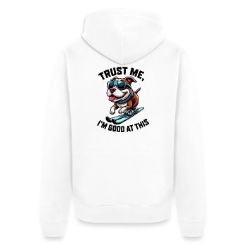 Hund Bulldogge Skifahrer Cartoon lustig - Unisex Premium Bio Zip Hoodie - Weiß - Hinten - Thijin (182cm)