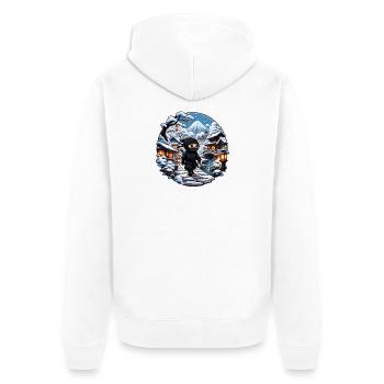 Ninja im Schneedorf - Unisex Premium Bio Zip Hoodie - Weiß - Hinten - Thijin (182cm)