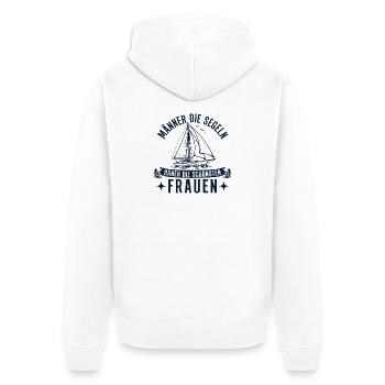 Männer die Segeln haben die schönsten Frauen - Unisex Premium Bio Zip Hoodie - Weiß - Hinten - Thijin (182cm)