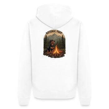 Vintage Dackel Camping – National Park Badge - Unisex Premium Bio Zip Hoodie - Weiß - Hinten - Thijin (182cm)