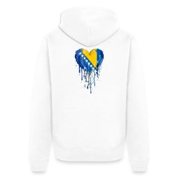 Tropfendes Herz von Bosnien und Herzegowina - Unisex Premium Bio Zip Hoodie - Weiß - Hinten - Thijin (182cm)