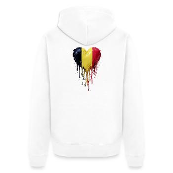 Tropfendes Belgien-Herz - Unisex Premium Bio Zip Hoodie - Weiß - Hinten - Thijin (182cm)