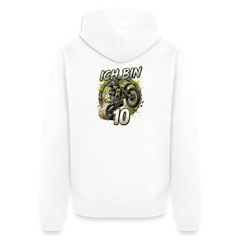 Ich bin 10 Motocross - Unisex Premium Bio Zip Hoodie - Weiß - Hinten - Thijin (182cm)