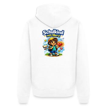 Schulkind mit Herz und vieles mehr - Unisex Premium Bio Zip Hoodie - Weiß - Hinten - Thijin (182cm)
