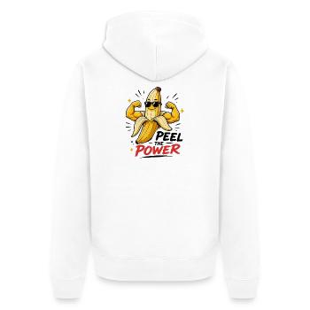  Peel The Power Lustige Muskel Banane Fitness - Unisex Premium Bio Zip Hoodie - Weiß - Hinten - Thijin (182cm)