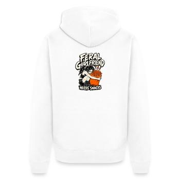 Wilde Freundin braucht Snacks, durchgedrehte Freundin - Unisex Premium Bio Zip Hoodie - Weiß - Hinten - Thijin (182cm)
