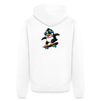 Cool Penguin Skateboarder Quirky Comic - Unisex Premium Organic Zip Hoodie - white - Back - Thijin (182cm)