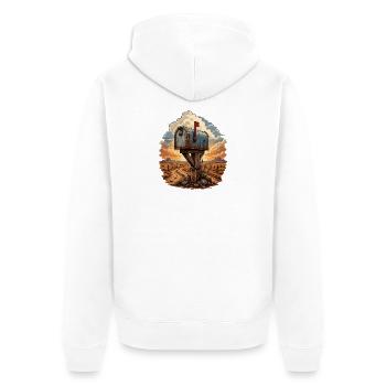 Rostiger Briefkasten am Wüstenpfad - Unisex Premium Bio Zip Hoodie - Weiß - Hinten - Thijin (182cm)