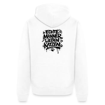 Echte Männer lieben Katzen - Unisex Premium Bio Zip Hoodie - Weiß - Hinten - Thijin (182cm)