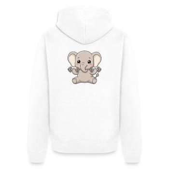 Bébé éléphant avec haltères Motif de salle de sport - Veste à capuche bio Premium Unisexe - blanc - Dos - Thijin (182cm)