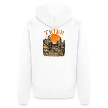  Vintage Trier Skyline historische Straßenansicht - Unisex Premium Bio Zip Hoodie - Weiß - Hinten - Thijin (182cm)