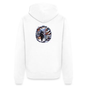 Winter ninja in snowy village - Unisex Premium Organic Zip Hoodie - white - Back - Thijin (182cm)