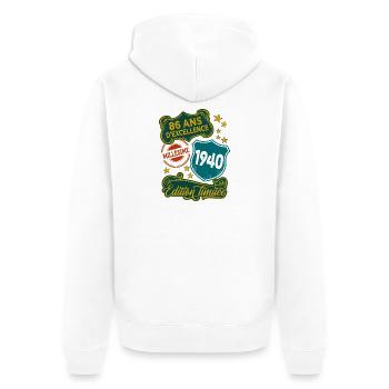 86 Ans Millésime 1940 Edition Limitée Anniversaire - Veste à capuche bio Premium Unisexe - blanc - Dos - Thijin (182cm)