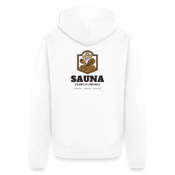 Sauna Aufguss Ist Chefsache Saunameister Geschenk - Unisex Premium Bio Zip Hoodie - Weiß - Hinten - Thijin (182cm)