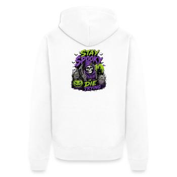 Stay Spooky or Die Trying – Halloween Skull - Unisex Premium Bio Zip Hoodie - Weiß - Hinten - Thijin (182cm)
