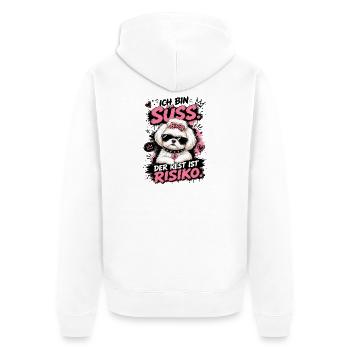 Ich bin süß – Der Rest ist Risiko Hund Malteser  - Unisex Premium Bio Zip Hoodie - Weiß - Hinten - Thijin (182cm)