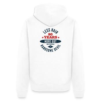 80. Geburtstagsteufel - Unisex Premium Bio Zip Hoodie - Weiß - Hinten - Thijin (182cm)