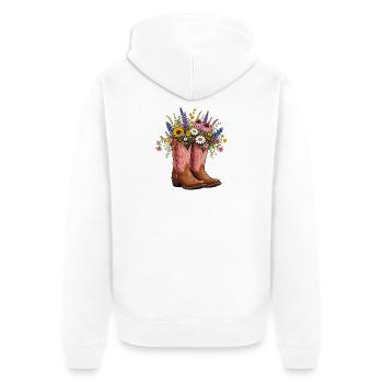 Blumenstrauß in Cowboy Boots - Unisex Premium Bio Zip Hoodie - Weiß - Hinten - Thijin (182cm)