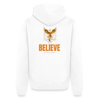Glaube, deine Kraft liegt in dir - Unisex Premium Bio Zip Hoodie - Weiß - Hinten - Thijin (182cm)